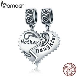 BAMOER 100% 925 Sterling Silver Mother and Daughter Love Forever Pendant Charms fit Bracelets Necklace Jewelry Making SCC427 CJ191116 327B