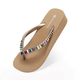 Slippers Female Flip Flops Summer Outdoor Sandals Rhinestones Beach Women High Heel Shoes For Platform Wedge Th11