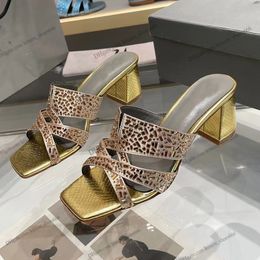 2024 Designer High end new models women Coarse Heel Water Diamond decoration casual shoes Middle heel Sandals women