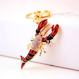 Lobster Car Keys Rings Rhinestone Crystal Pendant Bag Charm Keychains Animal Crayfish Pendants Keyring Holder Fashion Key Chains Access 274A