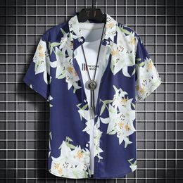 Hawaiian beach shirts Mens shortsleeved casual Seaside vacation quickdrying clothes Loose floral tops 240527