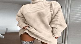 Casual Dresses Autumn Solid Long Sleeve Elegant Mini Sweater Dress Plus Size Winter Clothes Women Turtleneck Oversized Knitted4816430