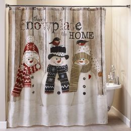 Cute Christmas Scarf Snowman Shower Curtain Set,Holiday Bathroom Decor,Christmas Gift Festival Grey Winter Sets