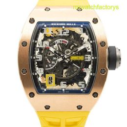 RM Tactical Wrist Watch Rose Gold Yellow Strap Skeleton Dial RM030 Automatic Mechanical Tourbillon Movement Chronograph Timepiece