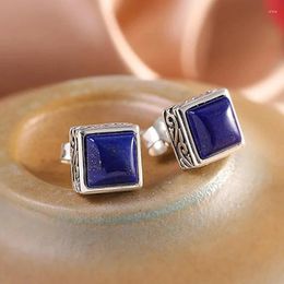 Stud Earrings Lybuy 2024 Trend Real S925 Silver Jewellery Handmade Square Lapis Lazuli Antique Geometric Style Exquisite Woman Earr