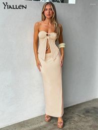 Work Dresses Yallen Solid Skirt 2 Pcs Set Fashion Sexy Slit Sleeveless Top And Mid Waist Long Slim Street Suit