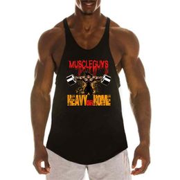 Men's Plus Tees & Polos Workout Sports Brand Gym Mens Back Top Vest Muscle Fashion Sleeveless Stringer Clothing Bodybuilding Singl 214r