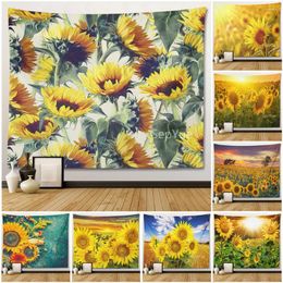 Tapestries Flower Sunflower Tapestry Wall Hanging Bedroom Decorative Cloth Fabrics Large Hippie Home Room Decor Blanket Decoration
