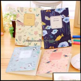 Notepads Notes Business Industrial4Pcs/Set Kawaii Cute Flowers Birds Animal Notebook Painting Of Diary Book Journal Record Office Sc Dhvwi