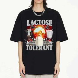 Men's Polos Mens Gothic Retro Style T-shirt Lactose Tolerance Letter Printing Short Sleeve Street Clothing Casual Extra Large T-shirt Mens Clothing S52701