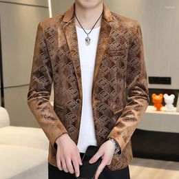 Men's Suits Luxury Printed Mens Blazers Jacket Casual Business Slim Fit Men Corduroy Suit Coat High Quality Korean British Costume Homme