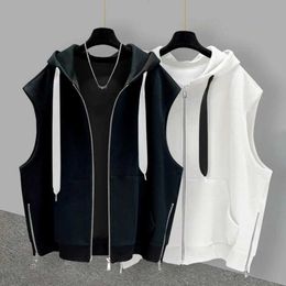 Men's Tank Tops Mens sleeveless vest fitness hoodie fitness hoodie solid ultra-thin vest Camiseta casual hooded sports shirt MY359 Y240522