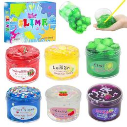 Clay Dough Modelling Kiwi green transparent mucus crystal putty soft jelly clay fluffy non stick educational Colour DIY cotton mud elastic toy WX5.26