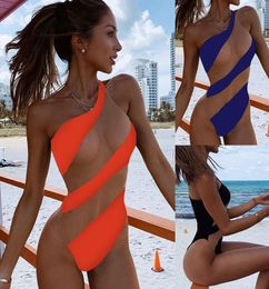 Fashion women039s pure color sexy swimsuit mesh beach onepiece Swimwear bikini7937210