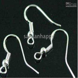 500PCS hot 925 Sterling Silver Earring Findings Fishwire Hooks Jewellery DIY 15mm fish Hook Fok Coil Ear Wire 268B