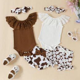 Clothing Sets Born Baby Girl Summer Rompers Clothes Set Lace Ribbed Sleeveless Jumpsuit Ruffled Floral Shorts Headband 3PCS Kids Outfits