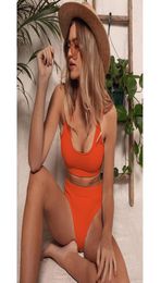 New Sexy knitted Bikini Women Swimwear High Waist Swimsuit Bandeau Push Up Bikini Set Solid Bathing Suits Summer Beach Wear9069282