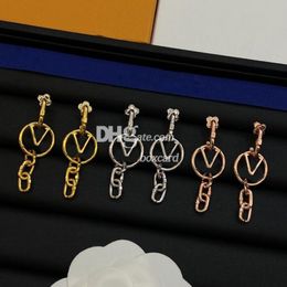 Retro Flower V Letter Hoop Earrings Classic 3 Colors Golden Metal Pendant Earrings Eardrops With Box
