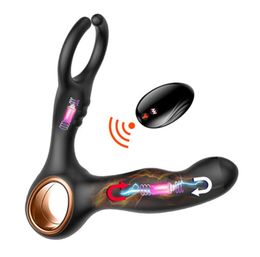 Male Prostate Massage Dildo Vibrator with Ring On Penis Remote Control Gspot Butt Anal Vibrator Sex Toys Masturbator for Men Y1918321534