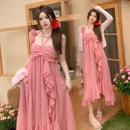 Party Dresses 2024 Summer Fat Girl Irregular Holiday Style Design Sense Rose Slip Two-piece Dress