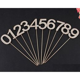 Party Decoration Crystal Cake Topper Bling Rhinestone Number 0-9 For Birthday Anniversary Wedding Supply Gold Sier Drop Delivery Home Dhfrm