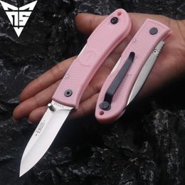 4062 EDC Mini Pocket Knife, Flat blade, thumb stud manually opened, pink nylon handle with belt clip (black blade)