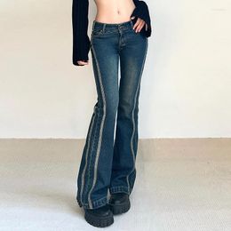 Women's Jeans Fashion Vintage Flared Striped Stitching Skinny Low Rise Denim Pants Women Casual 90s Streetwear Korean Y2k Grunge Trouser