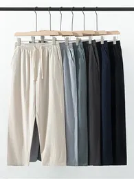 Men's Pants Cotton Linen Men Spring Summer Solid Drawstring Elastic Waist Pocket Casual Streetwear Loose Trousers