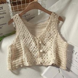 Women's Vests Knitting Women Vest Crop Tops Sleeveless V-neck Hollow Out Waistcoat 2024 Ropa Mujer Fashion Vintage Casual Summer Tanks 7o054