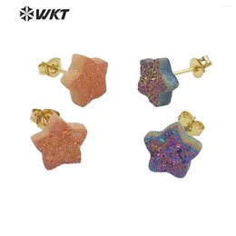 Stud Earrings WT-E682 WKT 2024 High-quality Star Shape Druzy Agate With Titantium Gold-plate SALE Jewellery Women Party Gift