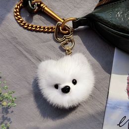 Cute Real Genuine Fur Dog Puppy Toy Pompom Ball Bag Charm Keychain Pendant Kids Toy Gift 223J