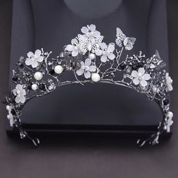 Princess Flower Wedding Crown Rhinestone imitation Pearls Butterfly Tiaras Hairband Bridal Prom Hair Jewellery Bride Accessories 240516
