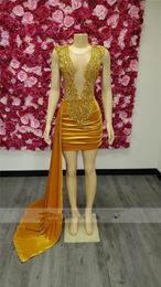 New Golden Velvet Diamonds Prom Dresses 2024 Glitter Beading Crystal Rhinestones Birthday Party Homecoming Gowns