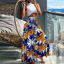 Skirts 2024 Temperament Women Bohemian Skirt Vintage Pattern Printed All Match Swing Long Elastic High Waist Pleat Half Dresses