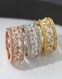 Europe America Fashion Style Lady Women Brass Engraved 18K Gold Plated Hollow Out Marquise Diamonds Ring Rings Size US6-US95286413