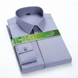 Men's Dress Shirts S-6XL Bamboo Fiber Luxury Mens Long Sleeve Social Slim Fit Elastic Concealed Button Anti-wrinkle Formal Elegant Shirt 5XL