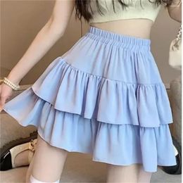 Skirts 2024 Spring Summer White Sweet Cake Black Skirt Ruffles Design Women Slim Elastic Waist Safety Shorts Preppy Style Girls Fashion