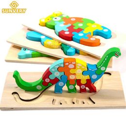 3D Puzzles Sorting Nesting Stacking toys Montessori Childrens Wooden Puzzle Toys 2 3 4 5-year-old Top Education Dinosaur WX5.269BUJ