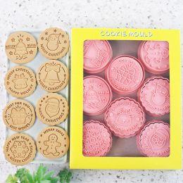 FAIS DU 8Pcs/Set Christmas Biscuit Mould Cookie Cutters ABS Pastry Stamper Pressure Fondant Baking Mould Cake Decorating Tools