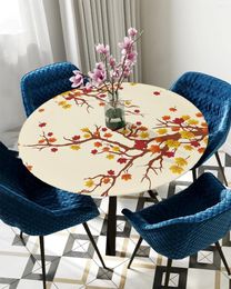 Table Cloth Autumn Fallen Leaves Round Elastic Edged Cover Protector Waterproof Polyester Rectangle Fitted Tablecloth