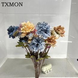 Decorative Flowers Artificial 3 Heads Peony Home Living Room Wedding Scene Deco Dining Table Centre Layout Pography Props Window Display