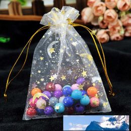 Wholesale 100pcs lot Small Organza Bag 9x12cm Moon Star Wedding Jewellery Packaging Bags Cute Drawstring Gift Bag Organza Pouches 1959
