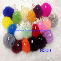 DHL free 100pcs 20 colors lovely 8CM Genuine Leather Rabbit fur ball plush key chain for car key ring Bag Pendant car keychain 239n