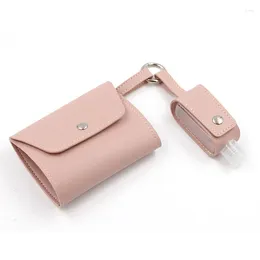 Storage Bags Mask Folder Hand Sanitizer Leather Cover Set Foldable Temporary Key Hanging Buckle Wallet