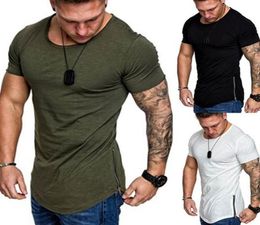 Summer Male Side Zipper T Shirt Slim Fit Skinny Solid Colour Tshirt Swag Hem Hip Hop TShirt for Men Curve Streetwear Trend M3XL3644127