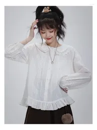 Women's Blouses Merry Pretty Girls' Loose Casual White Shirt Tops Cotton Shirts Preppy Long-sleeved Cute Sweet Base Layer Blouse Spring