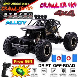 Electric/RC Car Electric/RC Car 4WD RC off-road vehicle 4x4 remote-controlled alloy truck radio drift climbing race car and LED light toy childrens boys and girls WX5.26