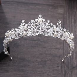 Luxury Elegant Crystal Pearl Bridal Crown Woman Tiaras Hair Jewellery Ornaments Hairwear Bride Headbands Wedding Hair Accessories 240516
