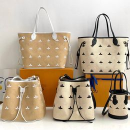 Sacca di paglia tote borse designa borse da donna con spalla di moda da donna sacca secchio per borsetta portata portata a portata di alta qualità M22838 NULUL