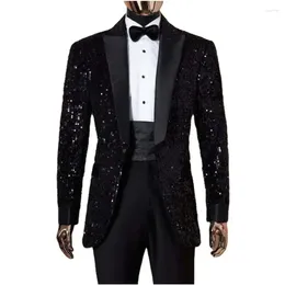 Men's Suits Banquet Men 2 Pcs Sequin Terno Masculino Costume Homme Tuxedos Wedding Groom Party Prom Tailored Blazer Sets Jacket Pant